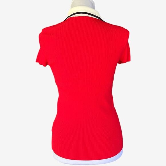 ELIE TAHARI womens S Navy/Red Tipped Polo Ribbed Pullover Top - Picture 2 of 6